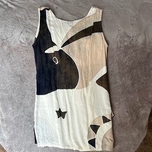 M White hand painted dress with tie in back